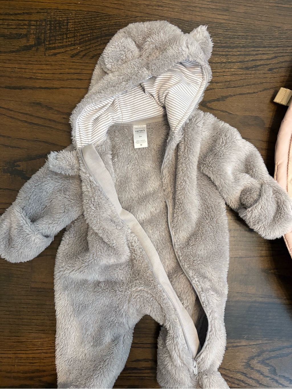 Carter's Light Gray Plush Hooded Baby Footie With Bear Ears